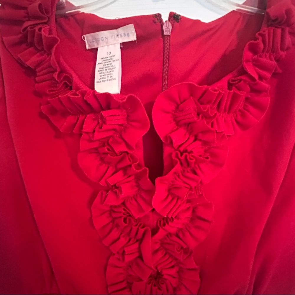London Times Red Ruffled Dress - Picture 4 of 8